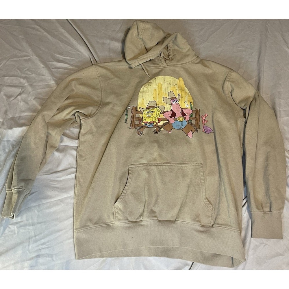 Nickelodeon SpongeBob Patrick Cowboy Hoodie Mens XL Beige Graphic Sweatshirt